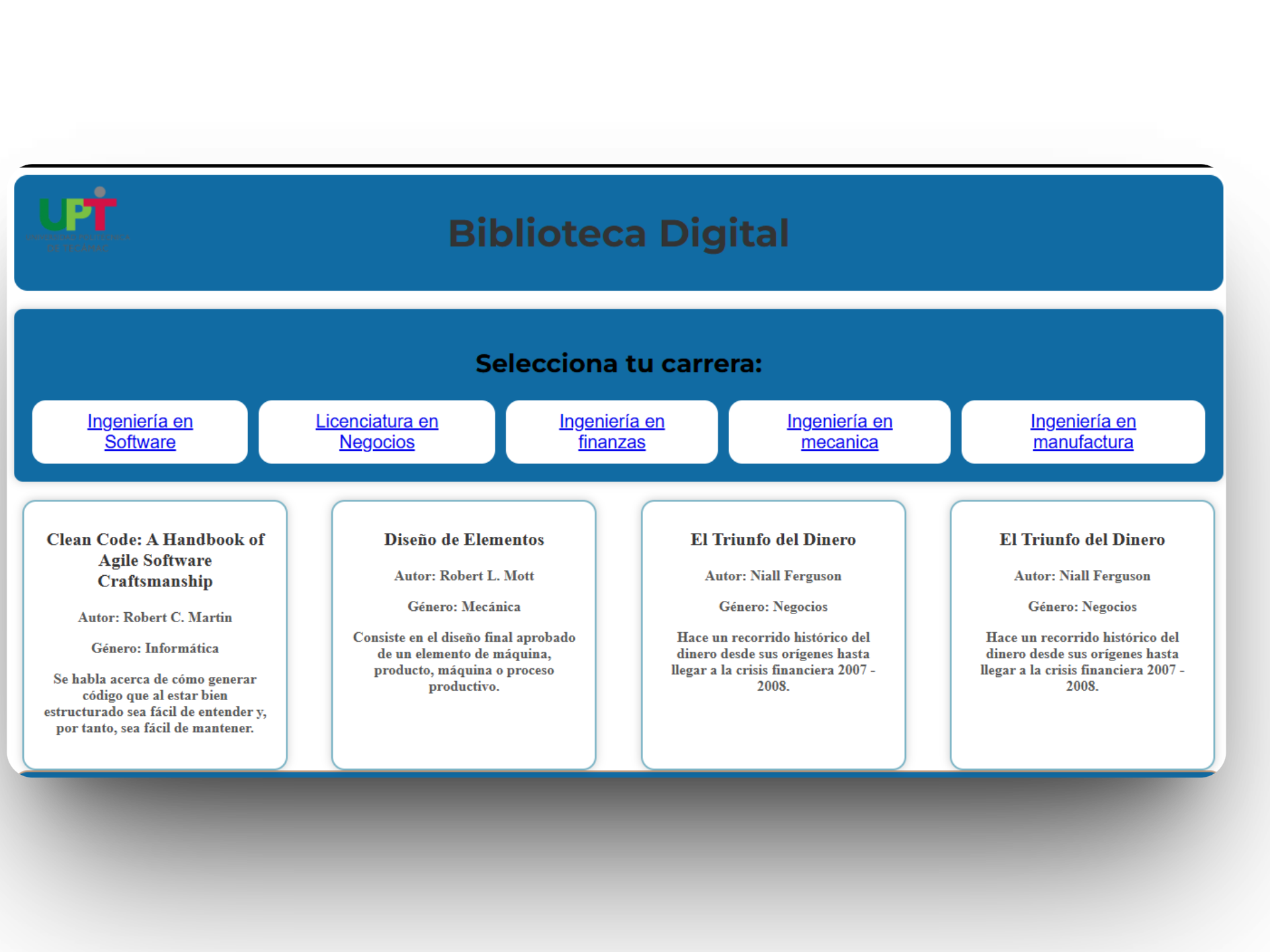 Biblioteca Digital - Plataforma educativa con sistema de préstamos digitales, catálogo interactivo y gestión de usuarios. Optimizada para instituciones educativas.